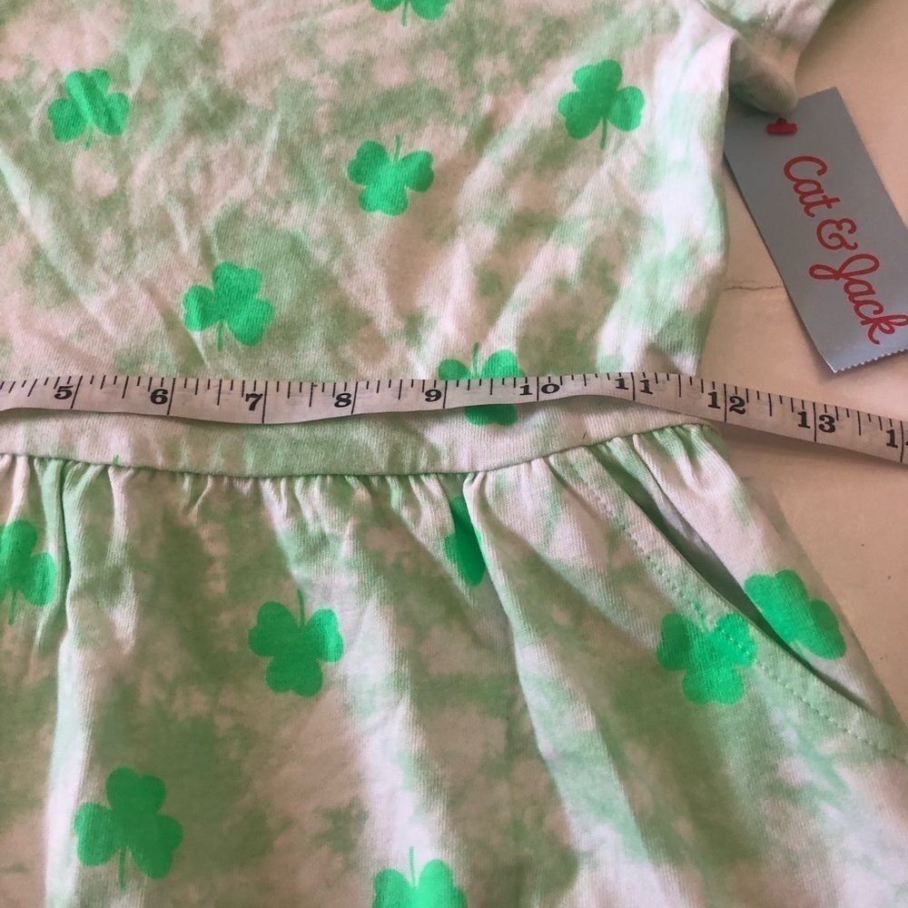 Cat & Jack Girls Green Shamrock Short  Sleeves Pocket Babydoll Style Dress S 6/7 - Picture 9 of 10